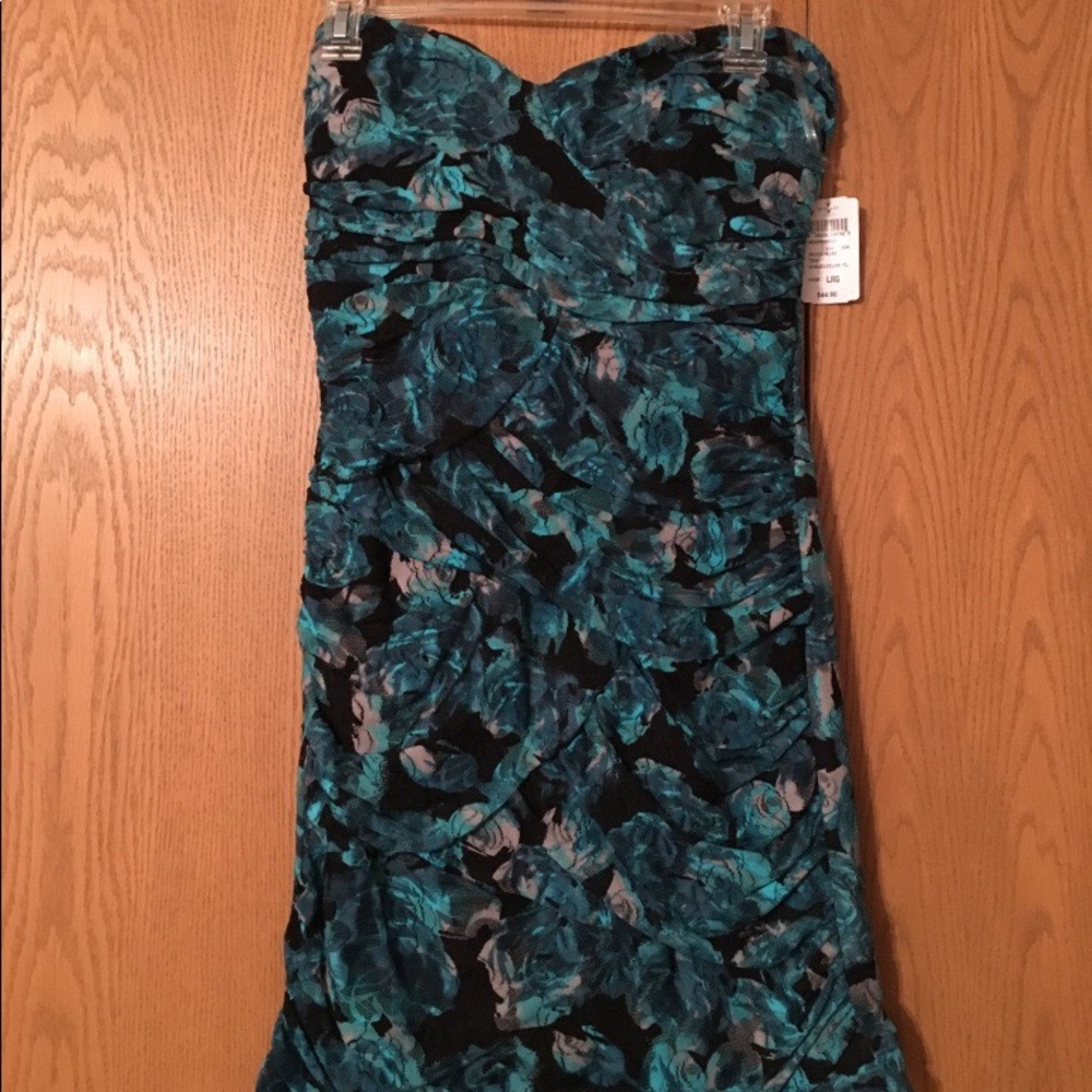 Turquoise & Black Floral Print Dress